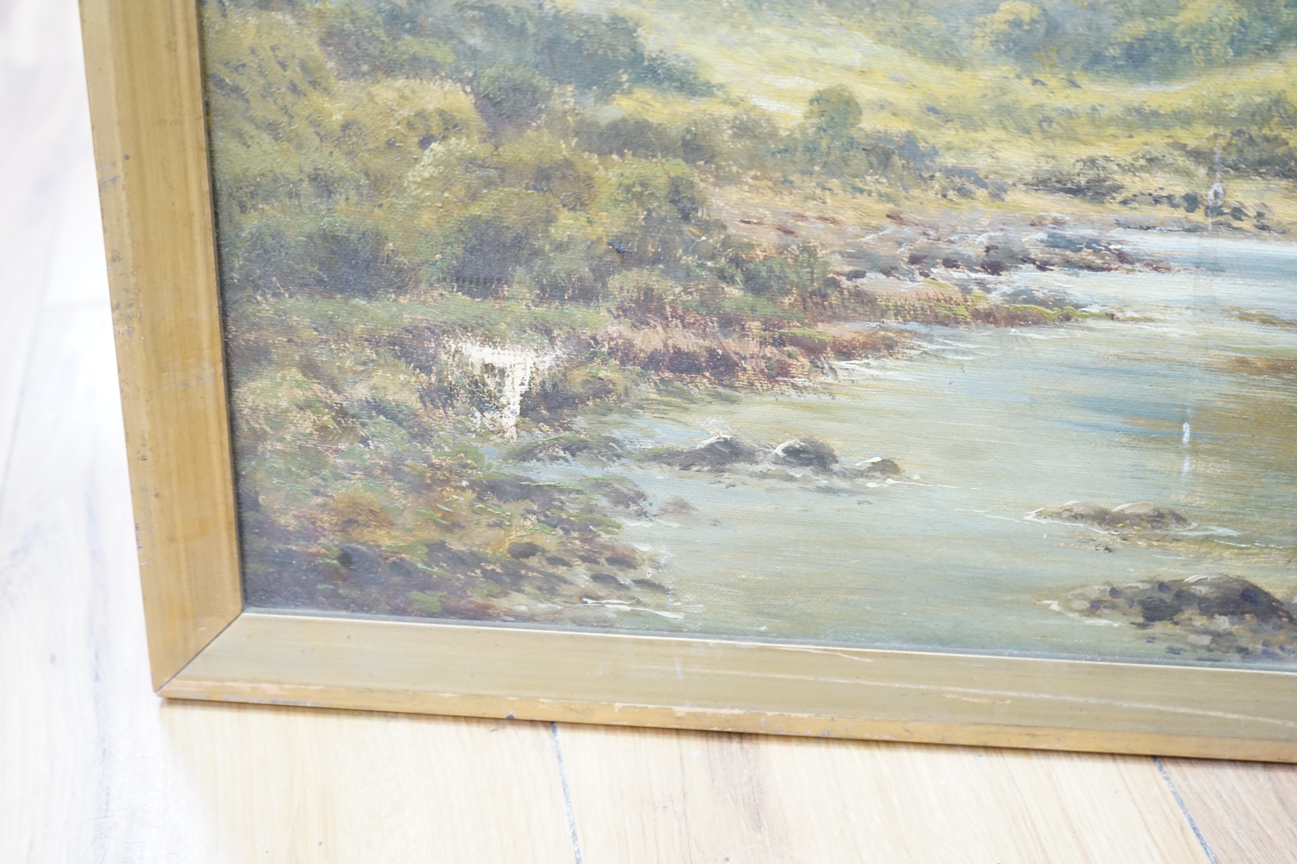 Henry Cooper (fl. 1910-1935), oil on canvas, Anglers in the highlands, signed, 40 x 60cm (a.f.)